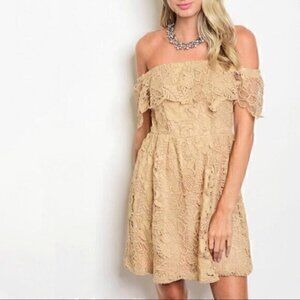 Lira Neutral Off-Shoulder Lace Bohemian Dress